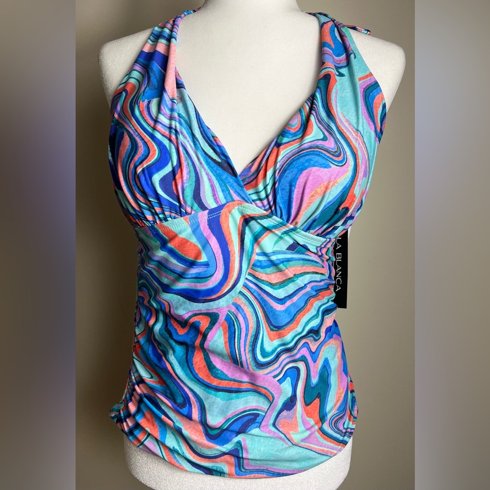 La Blanca Vibrant Multicolor Swirl Women's Tankini Swimsuit Top, Size 10, NWT - Picture 3 of 8